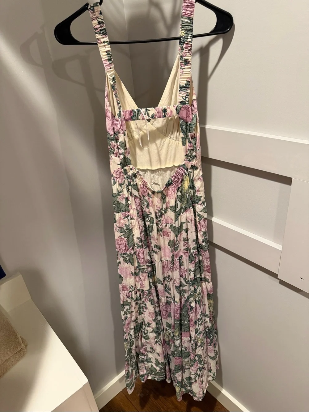 A&F Floral Tiered Maxi Dress in Cream, Pink & Green